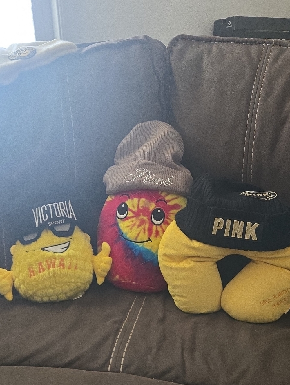 PINK Victoria's Secret Yellow & Black Neck Pillow with Plush Pals